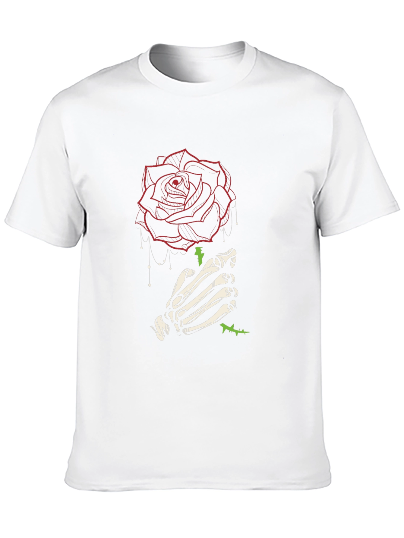 Black Rose & Skeleton Hand Graphic Tee - Stylish Men's Black T-Shirt view 10