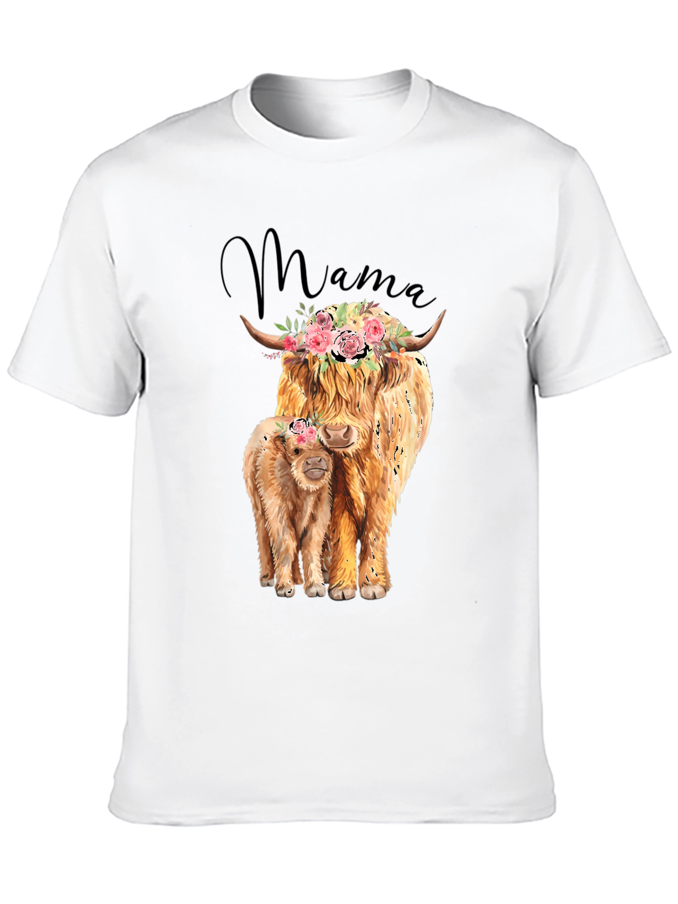 Black Mama Highland Cow T-Shirt: Floral Crowned Cow & Calf Tee view 10