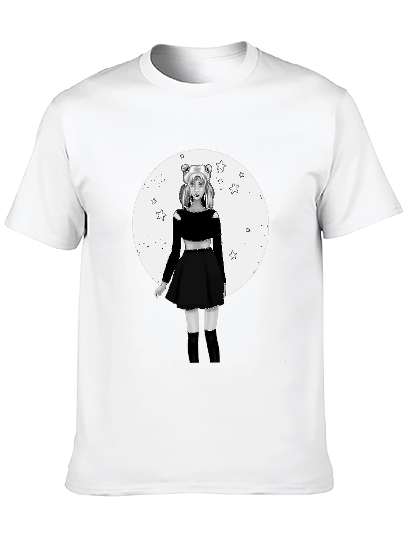 Black Anime Girl Moon Graphic Black T-Shirt view 10
