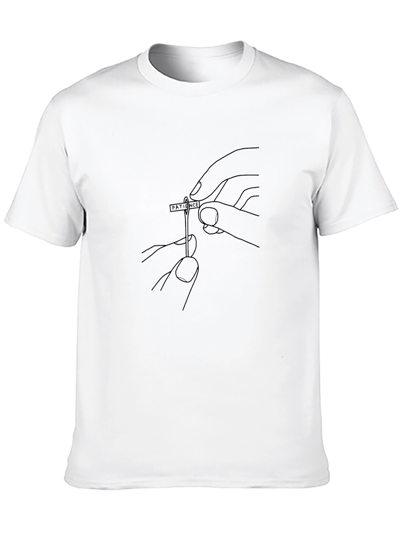 Black Patience Needle Thread T-Shirt - Minimalist Line Art Tee view 10