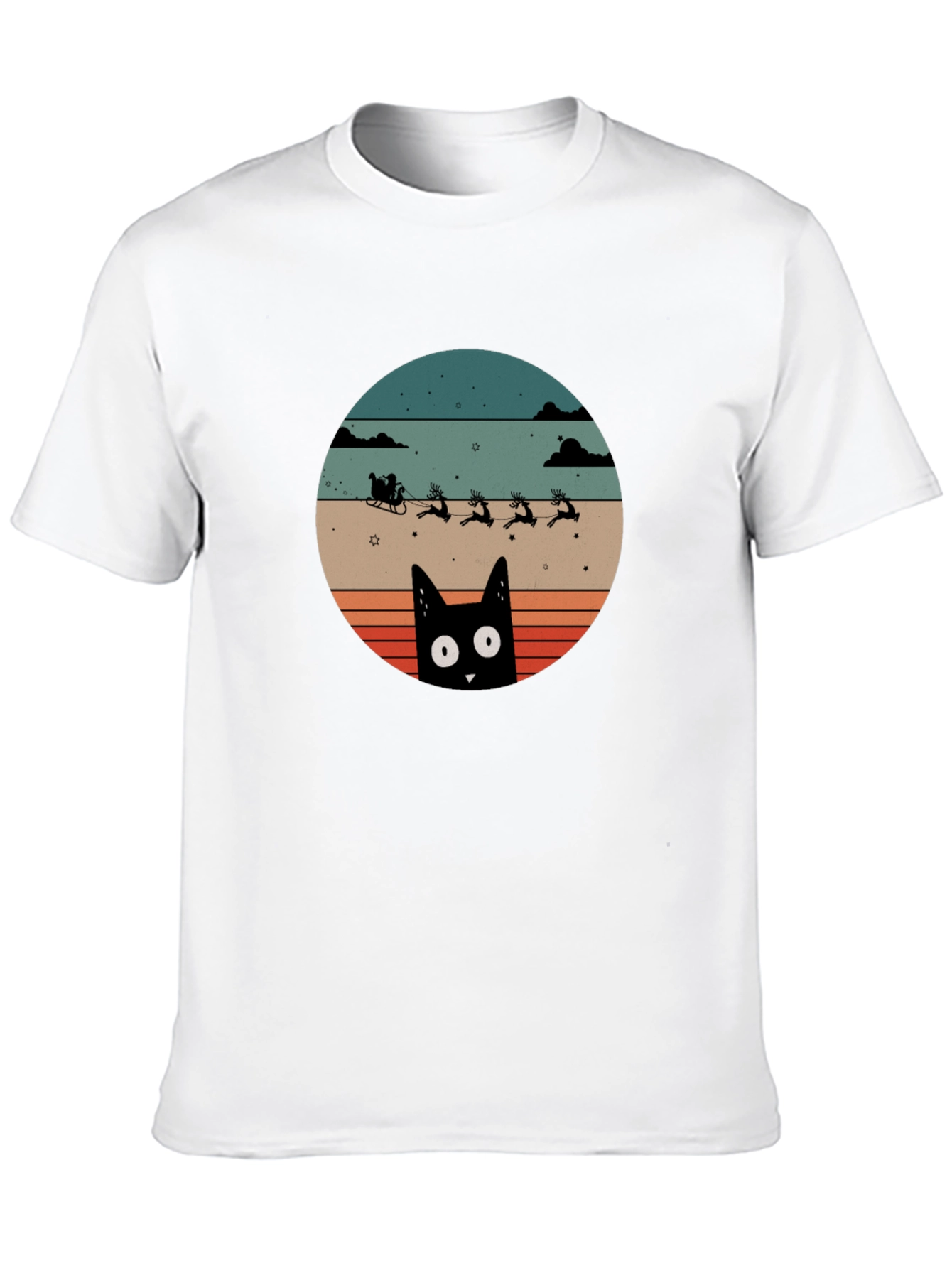 Black Retro Cat Santa's Sleigh T-Shirt view 10