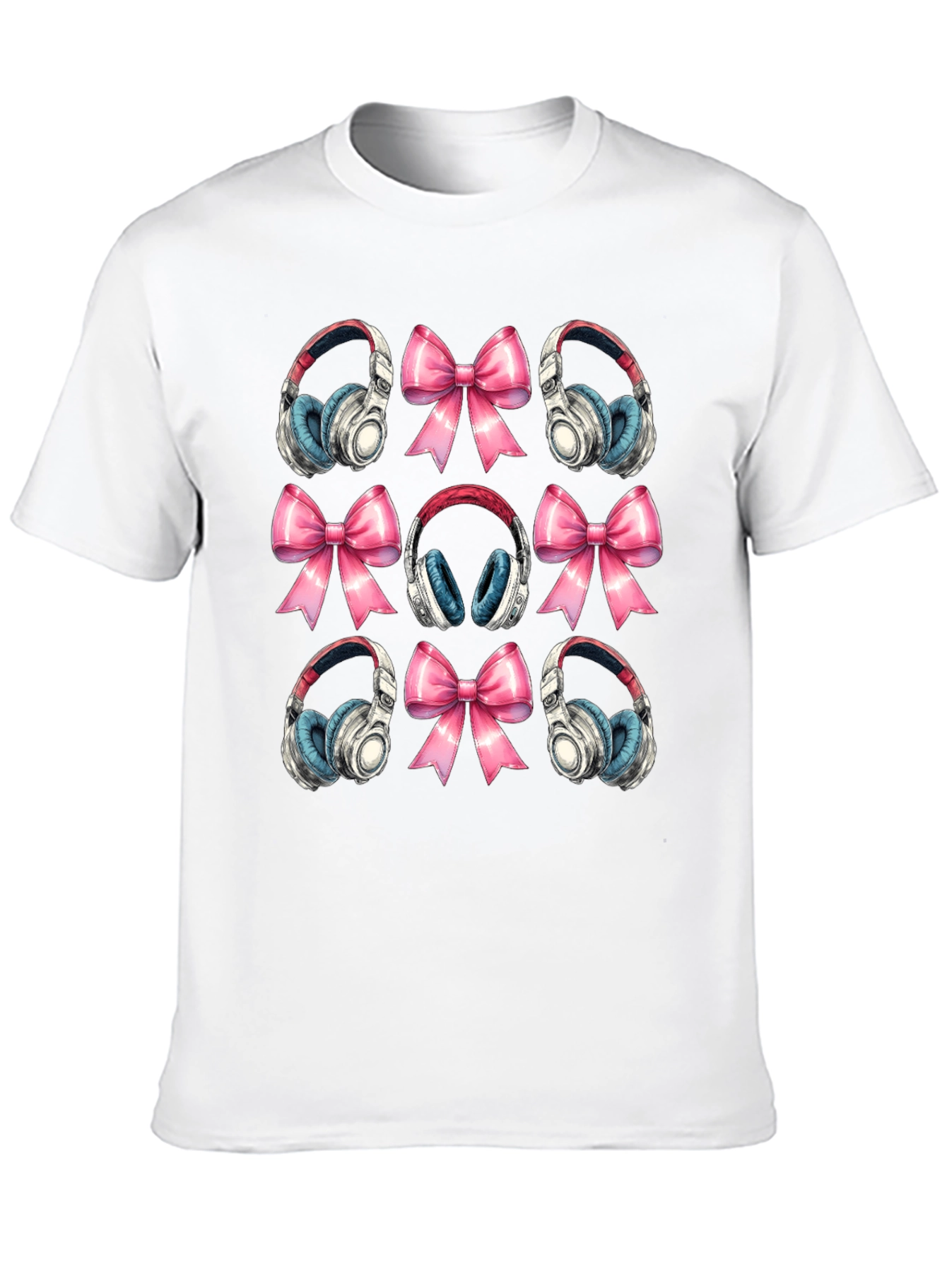 Black Headphones and Bows Pattern T-Shirt view 10