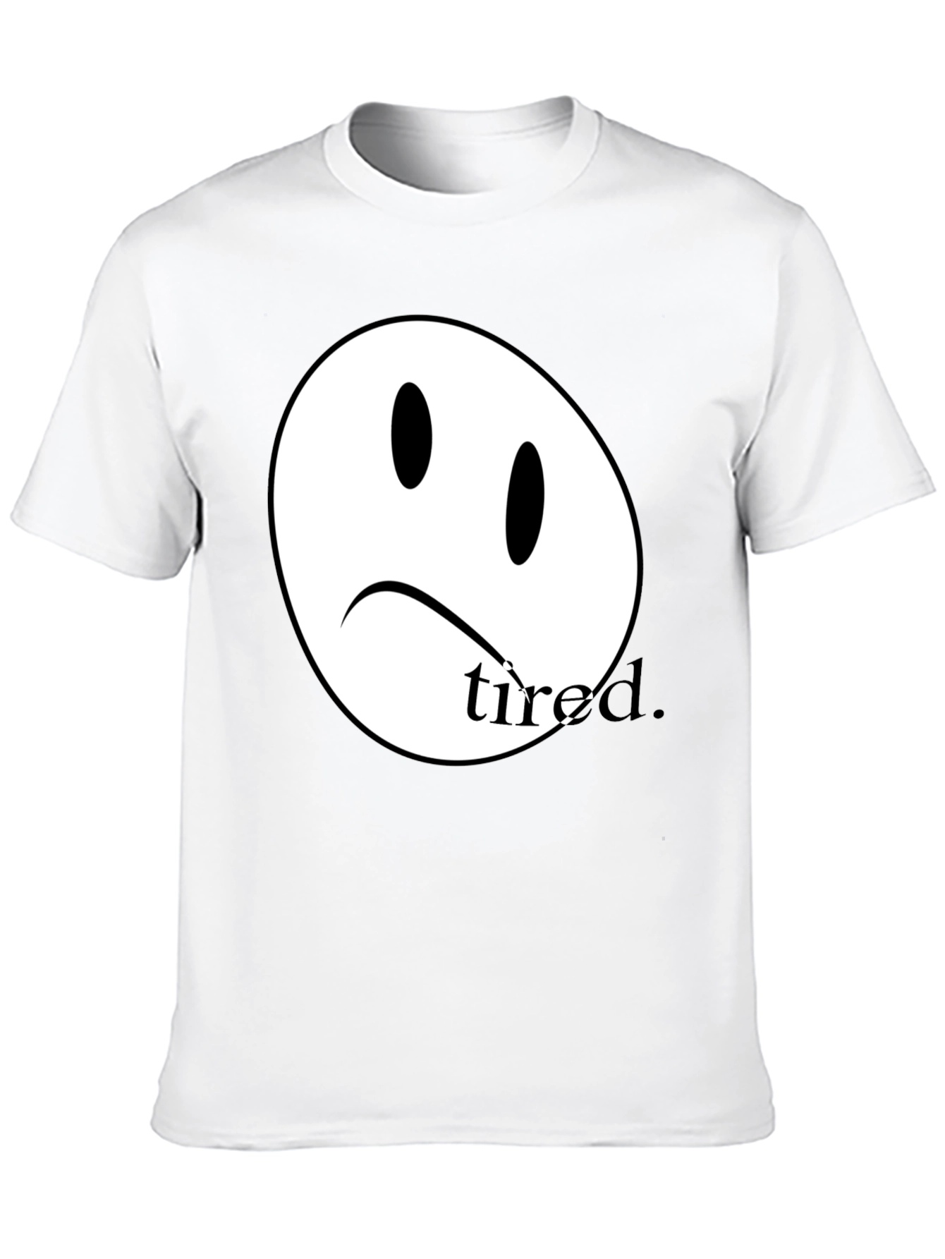 Black Sad Face Tired T-Shirt - Unisex Cotton Tee view 10