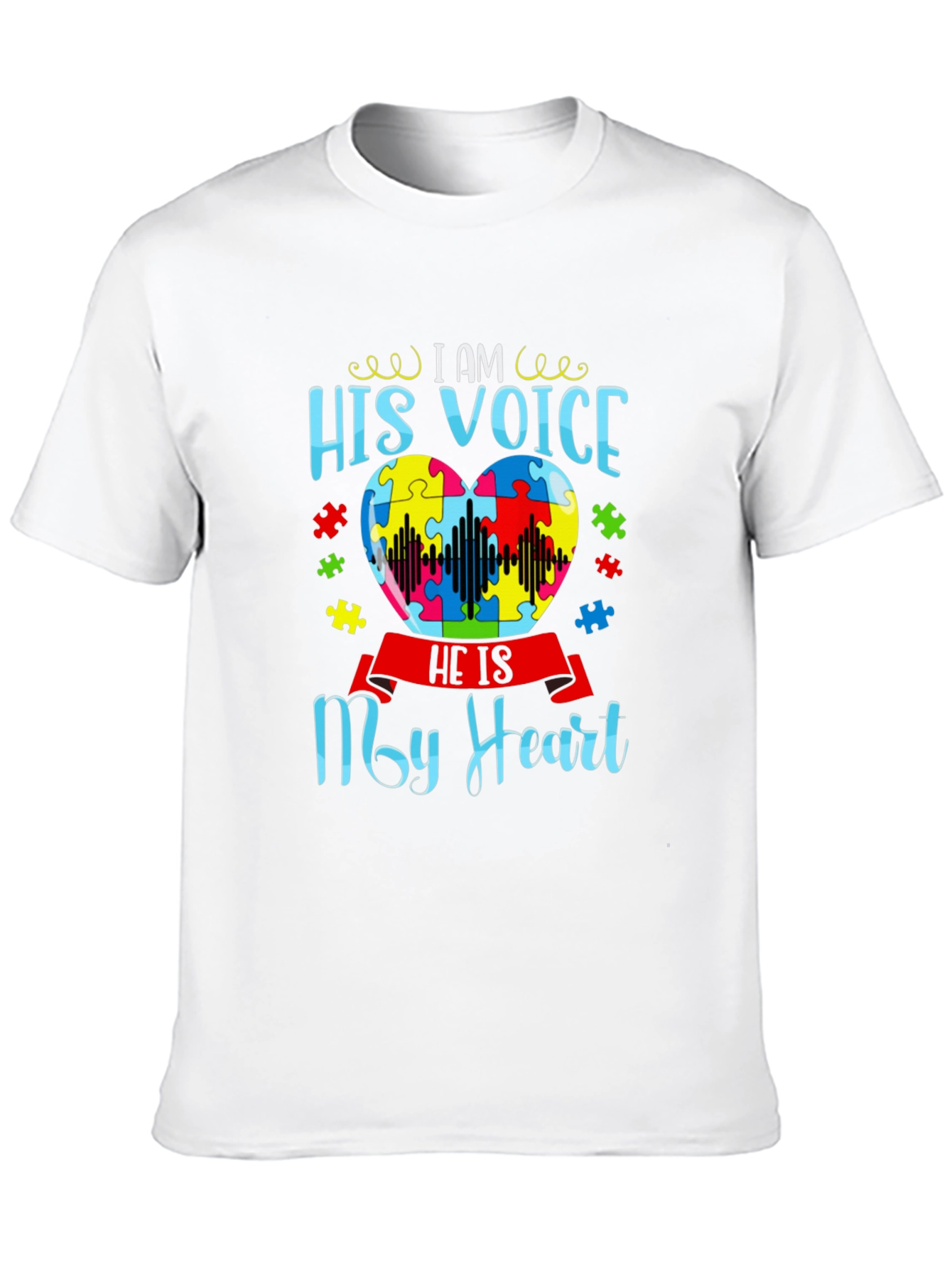 Black Autism Awareness 'His Voice My Heart' T-Shirt view 10