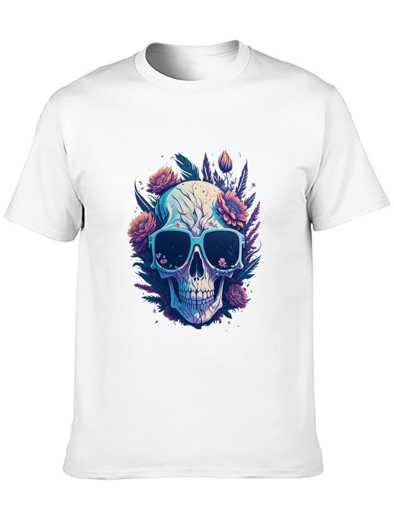 Black Skull and Flowers Graphic T-Shirt - Cool Style view 10