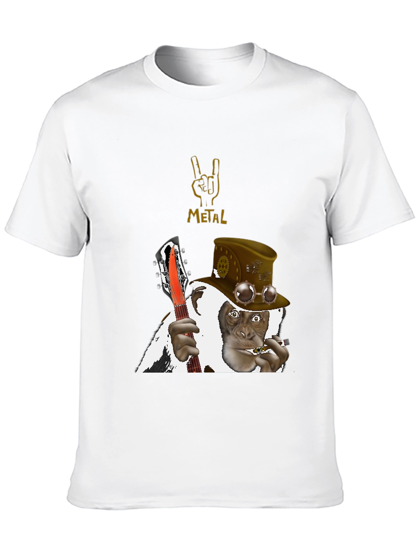 Black Steampunk Monkey Guitarist T-Shirt view 10