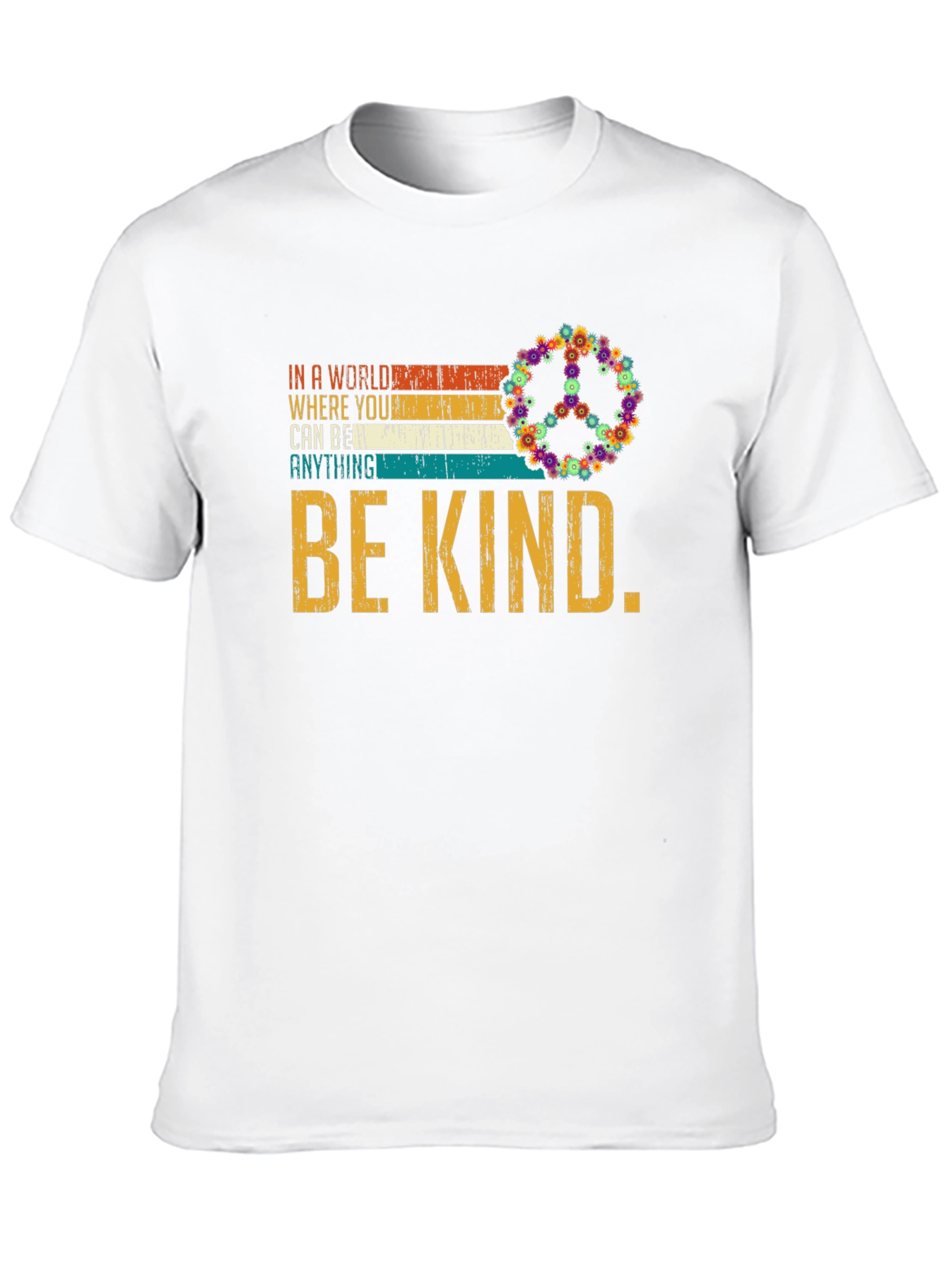 Black Be Kind T-Shirt - Floral Peace Sign - Inspiring Message view 10