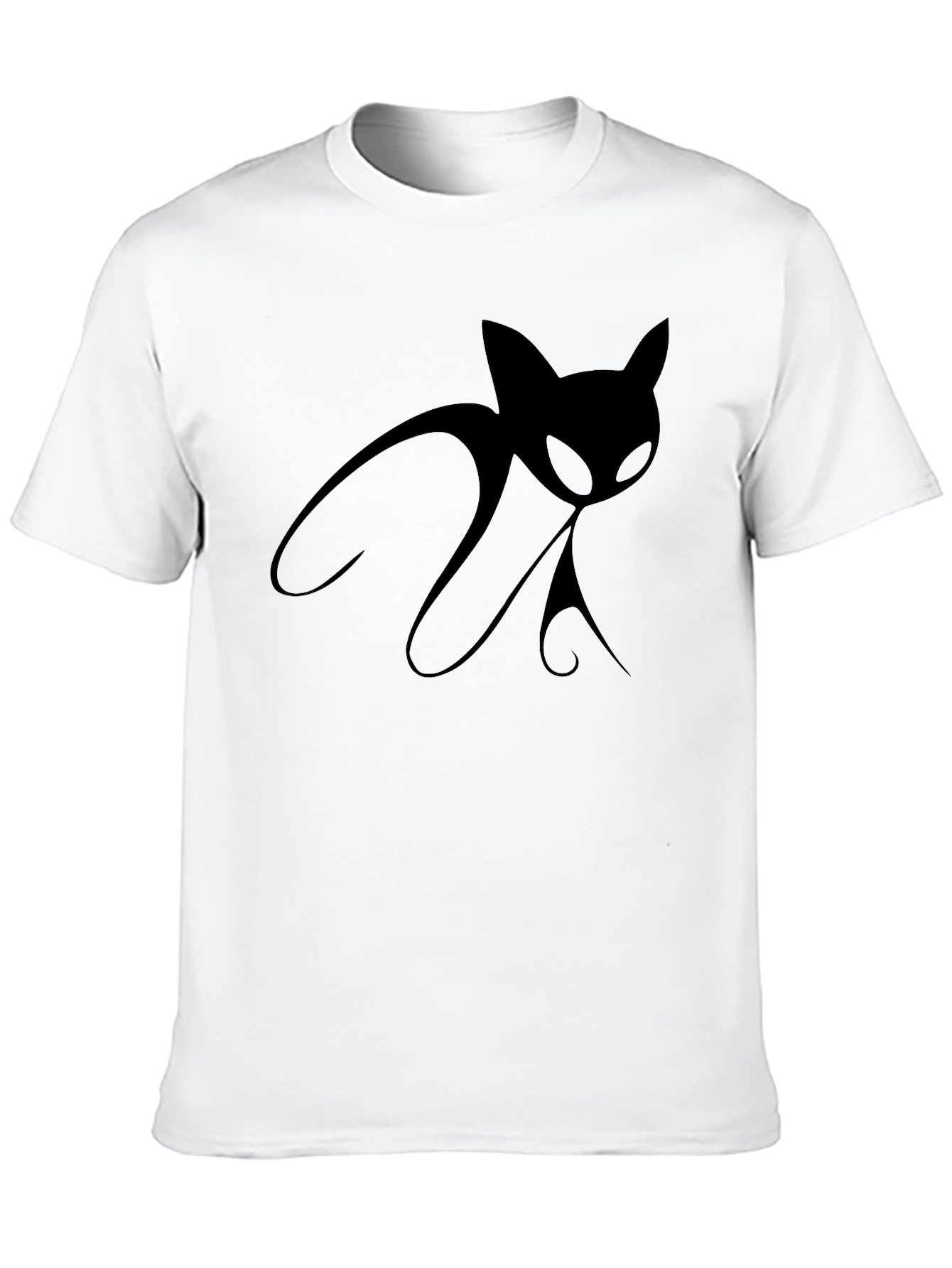 Black Men's Black T-Shirt with Stylized Cat Design view 10