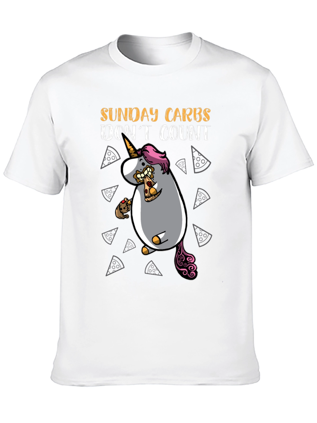 Black Funny Sunday Carbs Unicorn Pizza Graphic Tee view 10
