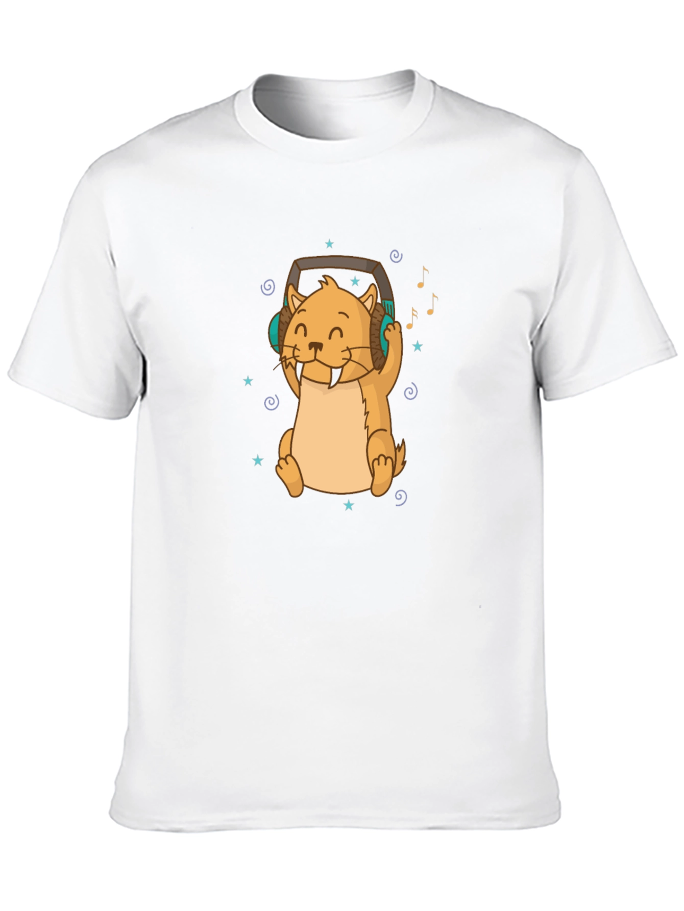 Black Cute Otter with Headphones Black T-Shirt view 10