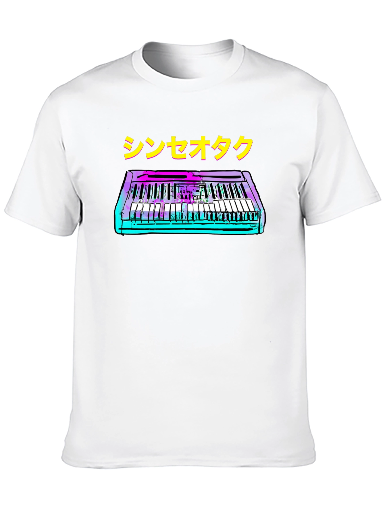 Black Synthwave Keyboard T-Shirt - Retro Music Style view 10