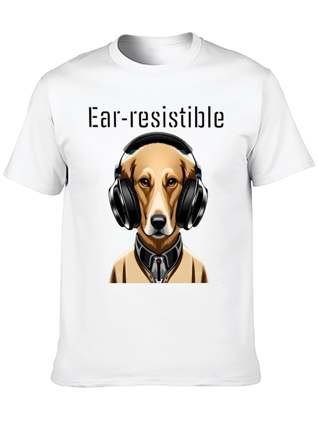 Black Ear-resistible Dog Headphones Graphic Tee view 10