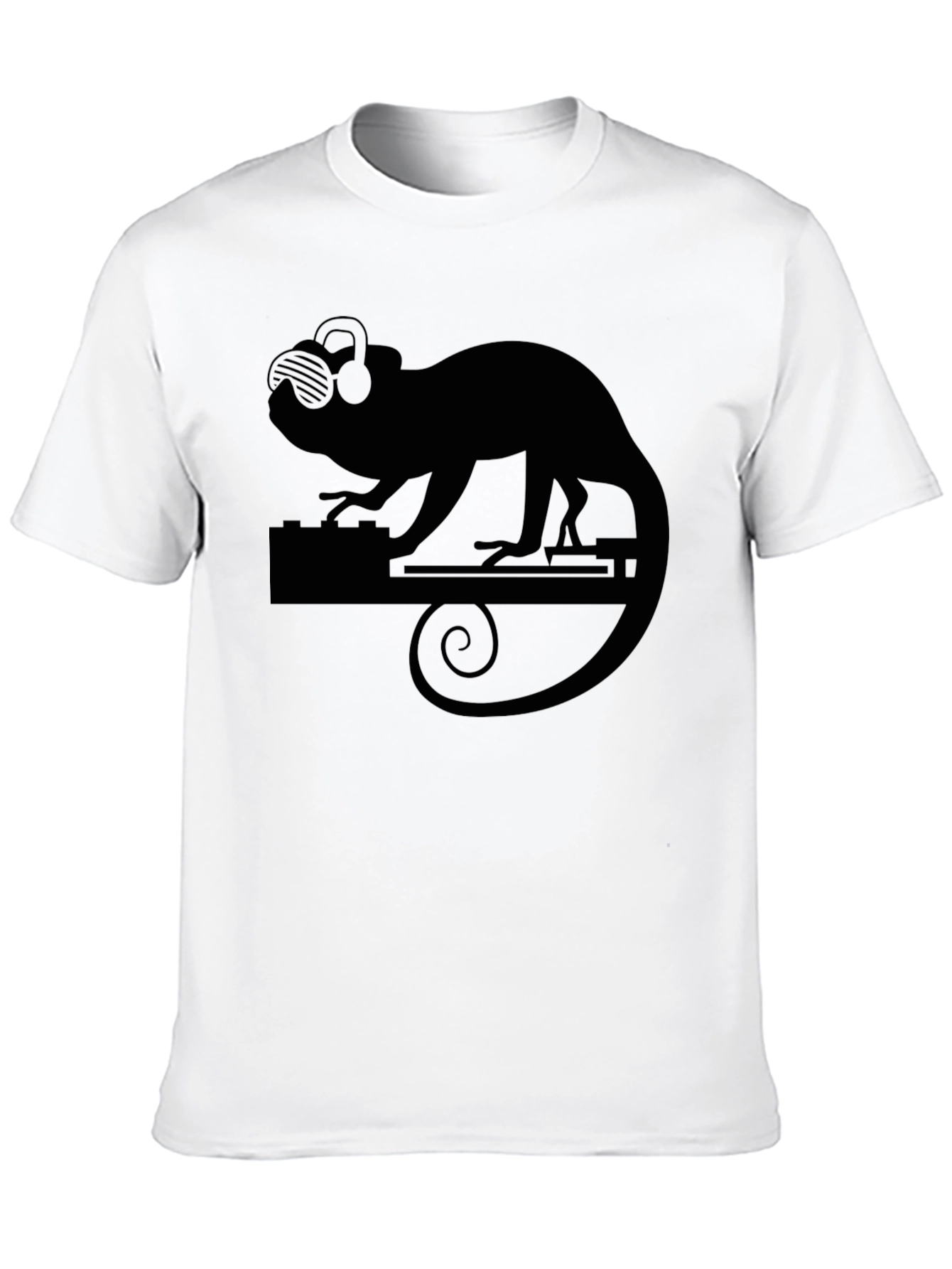 Black DJ Chameleon Black T-Shirt - Cool Party Animal Design view 10