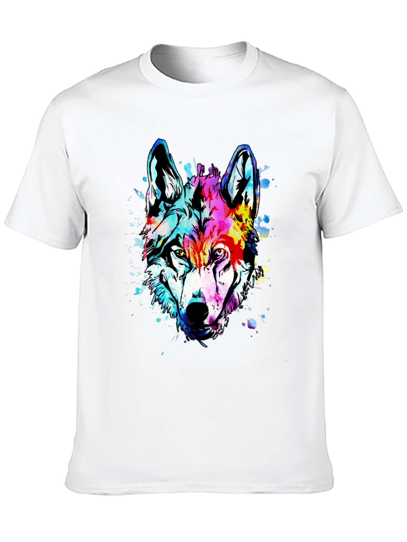 Black Vivid Wolf Graphic Tee - Men's Black Cotton T-Shirt view 10