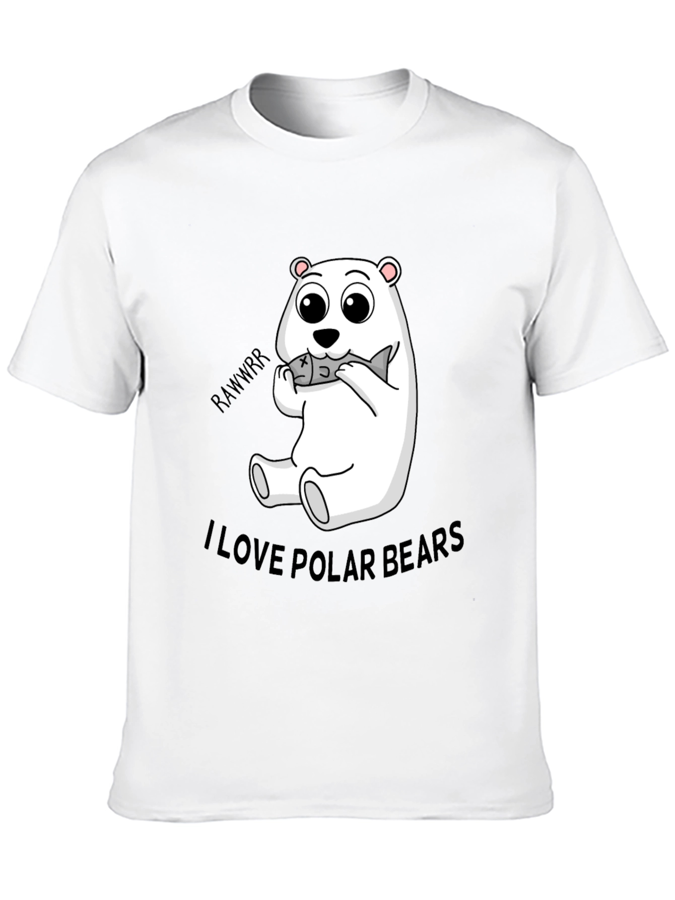 Black Cute Polar Bear Eating Fish Black T-Shirt view 10