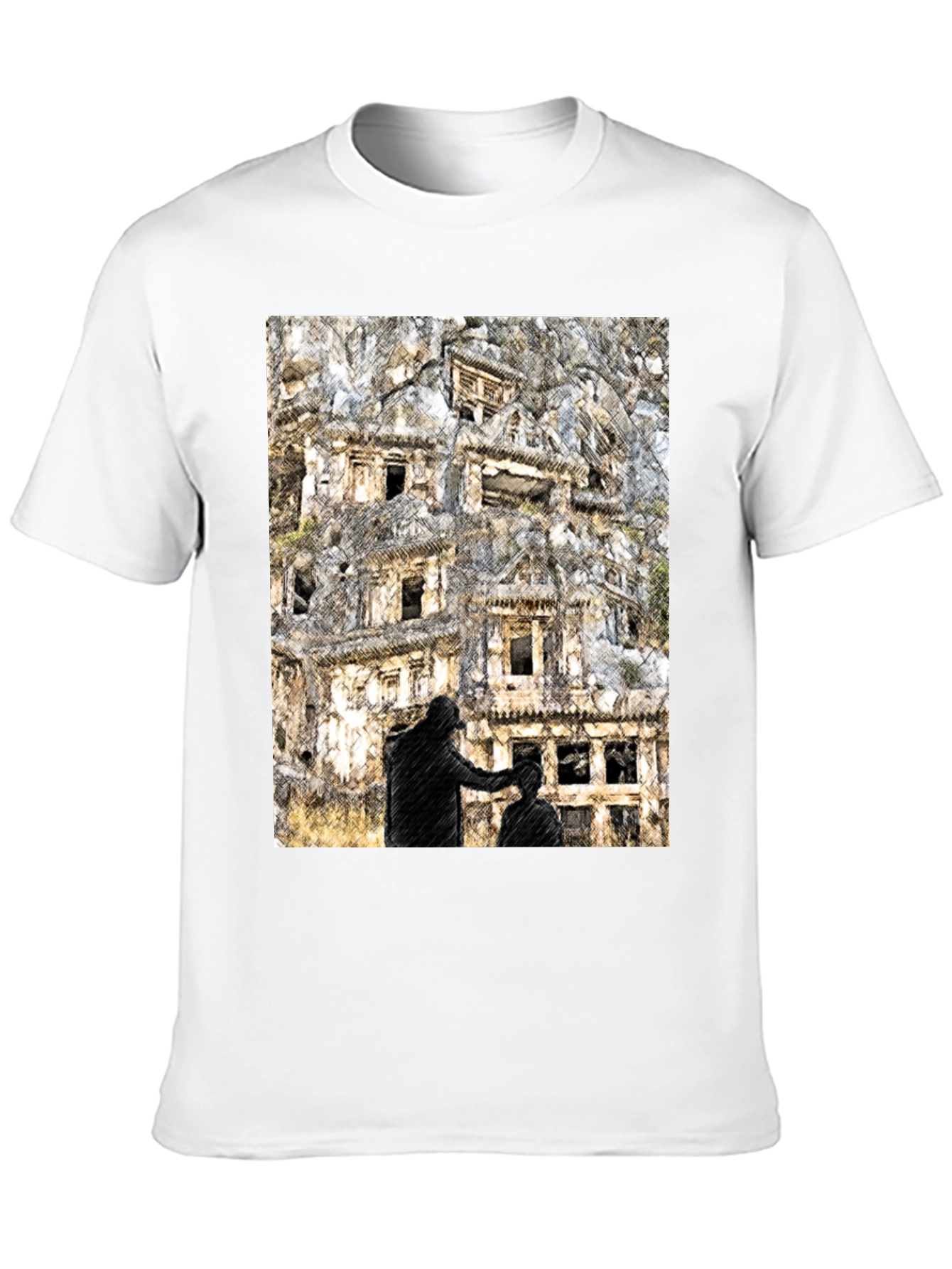 Black Urban Sketch Tee: Barber Shop Graphic Print view 10