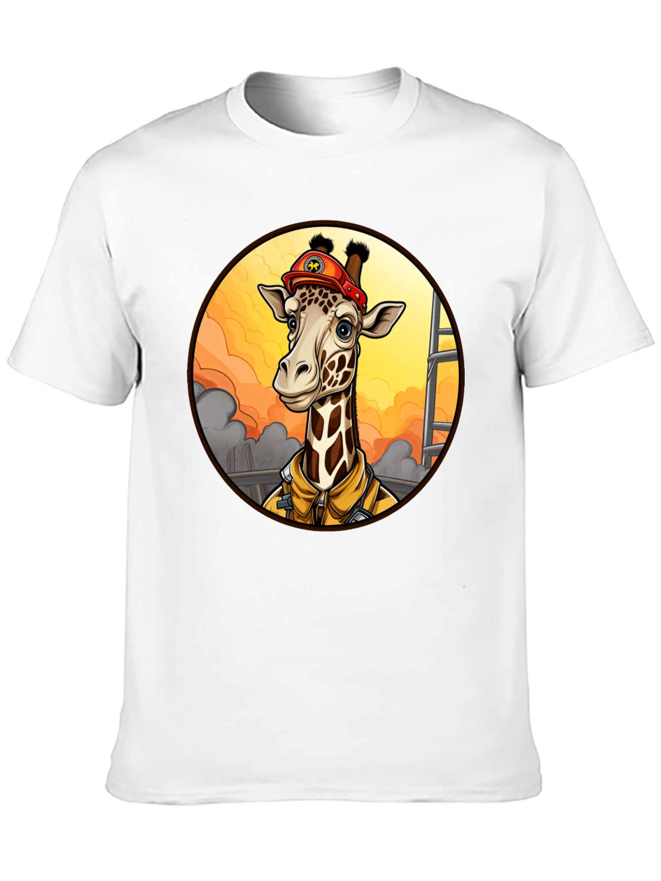 Black Giraffe Firefighter T-Shirt - Unique Cartoon Design view 10