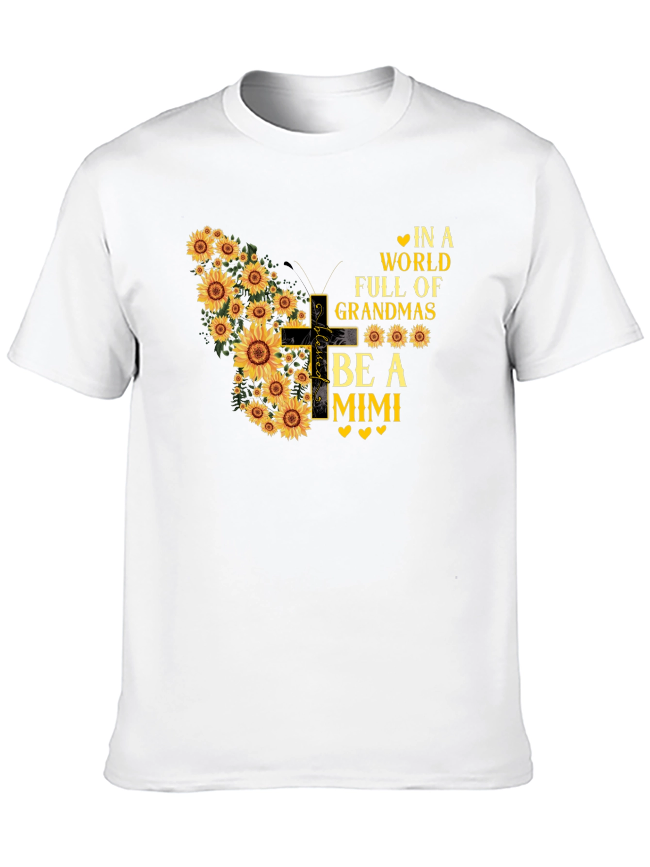 Black Sunflower Butterfly Grandma Mimi T-Shirt view 10