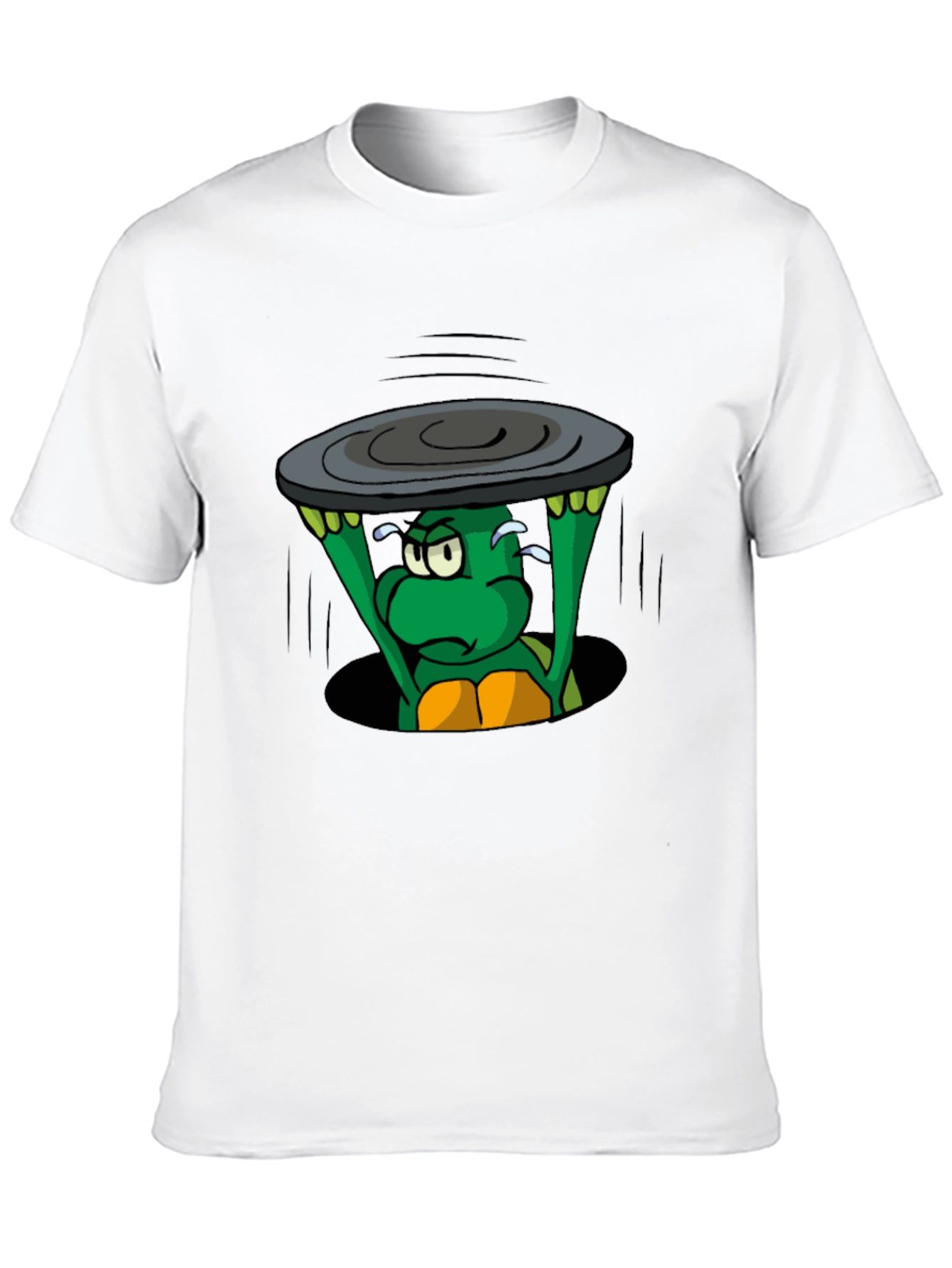 Black Cartoon Turtle Lifting Manhole Cover Black T-Shirt view 10