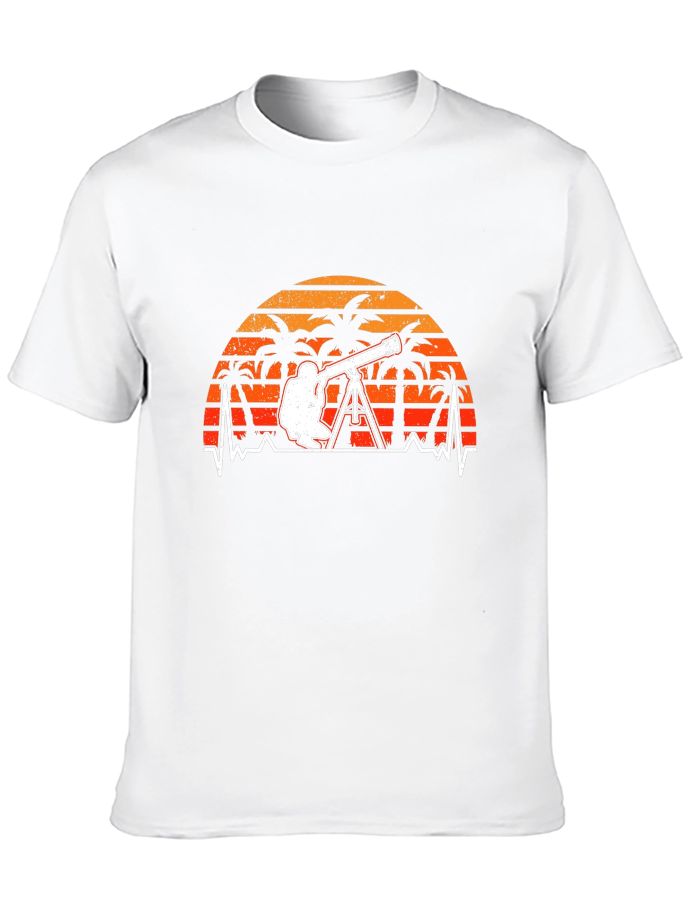 Black Astronomy T-Shirt: Telescope Heartbeat Sunset Design view 10