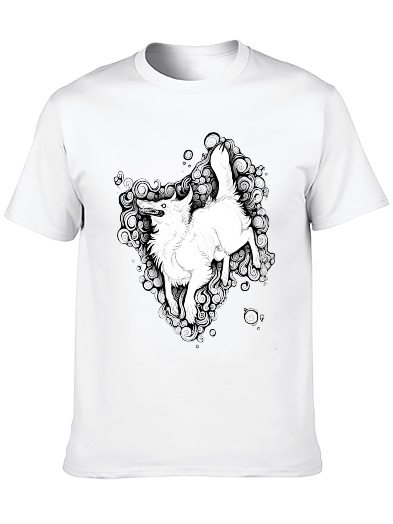 Black Black Graphic Tee - White Wolf Print view 10