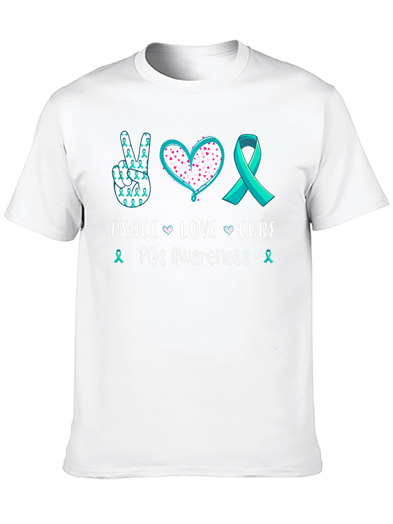 Black PCOS Awareness Peace Love Cure T-Shirt view 10