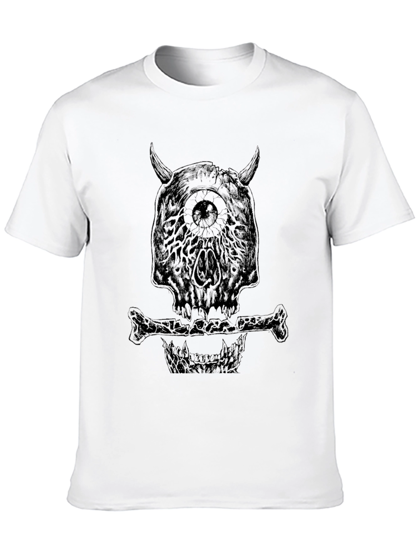 Black Monster Skull Graphic Tee - Black Crew Neck T-Shirt view 10