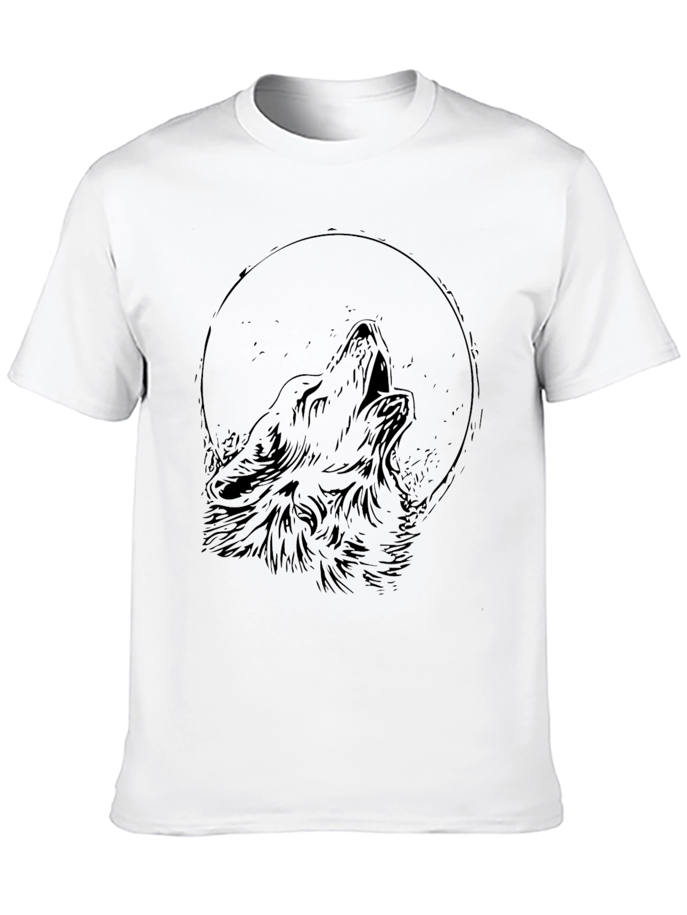 Black Wolf Howling Moon Graphic Black T-Shirt view 10