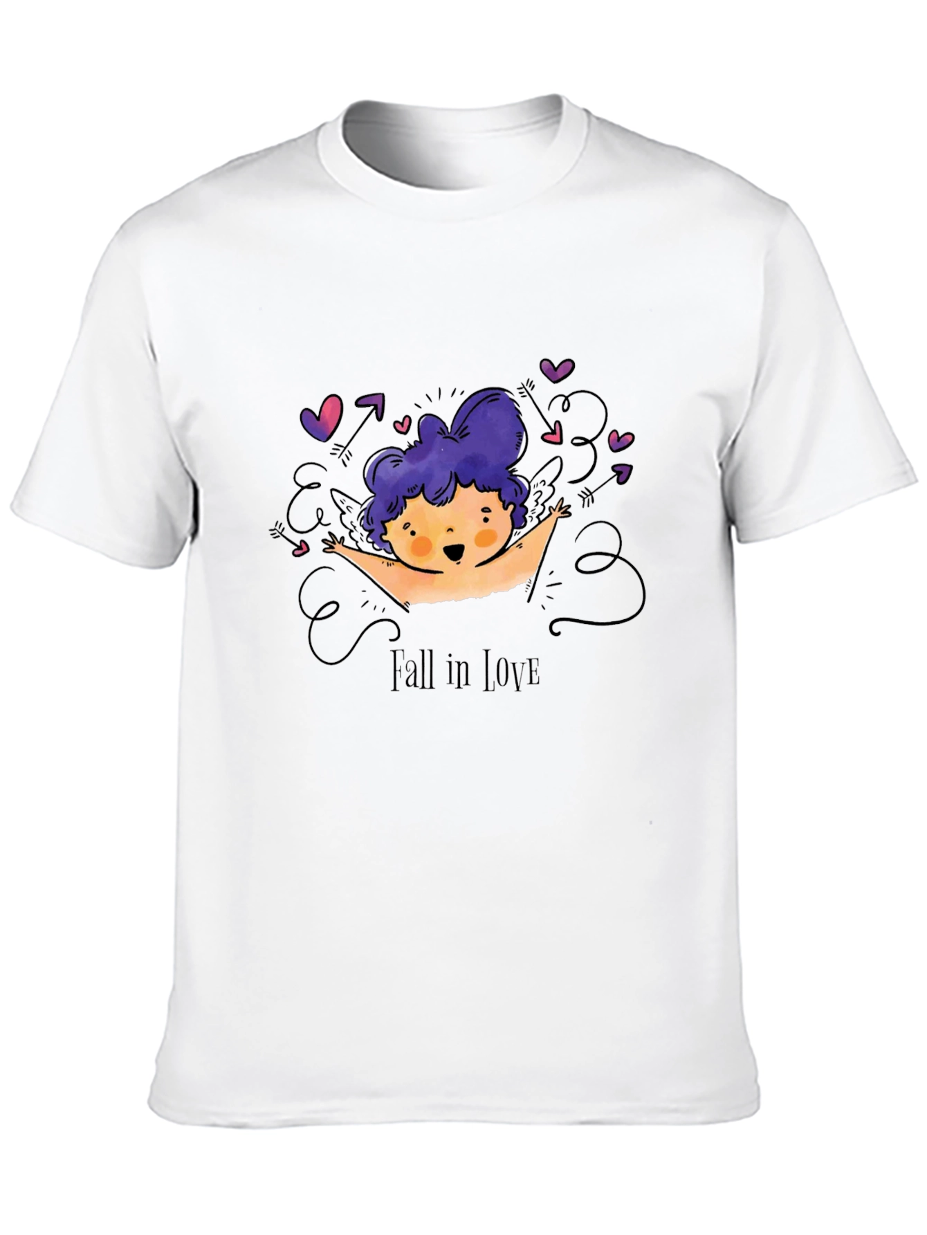 Black Fall in Love Cupid Graphic Tee - Black view 10