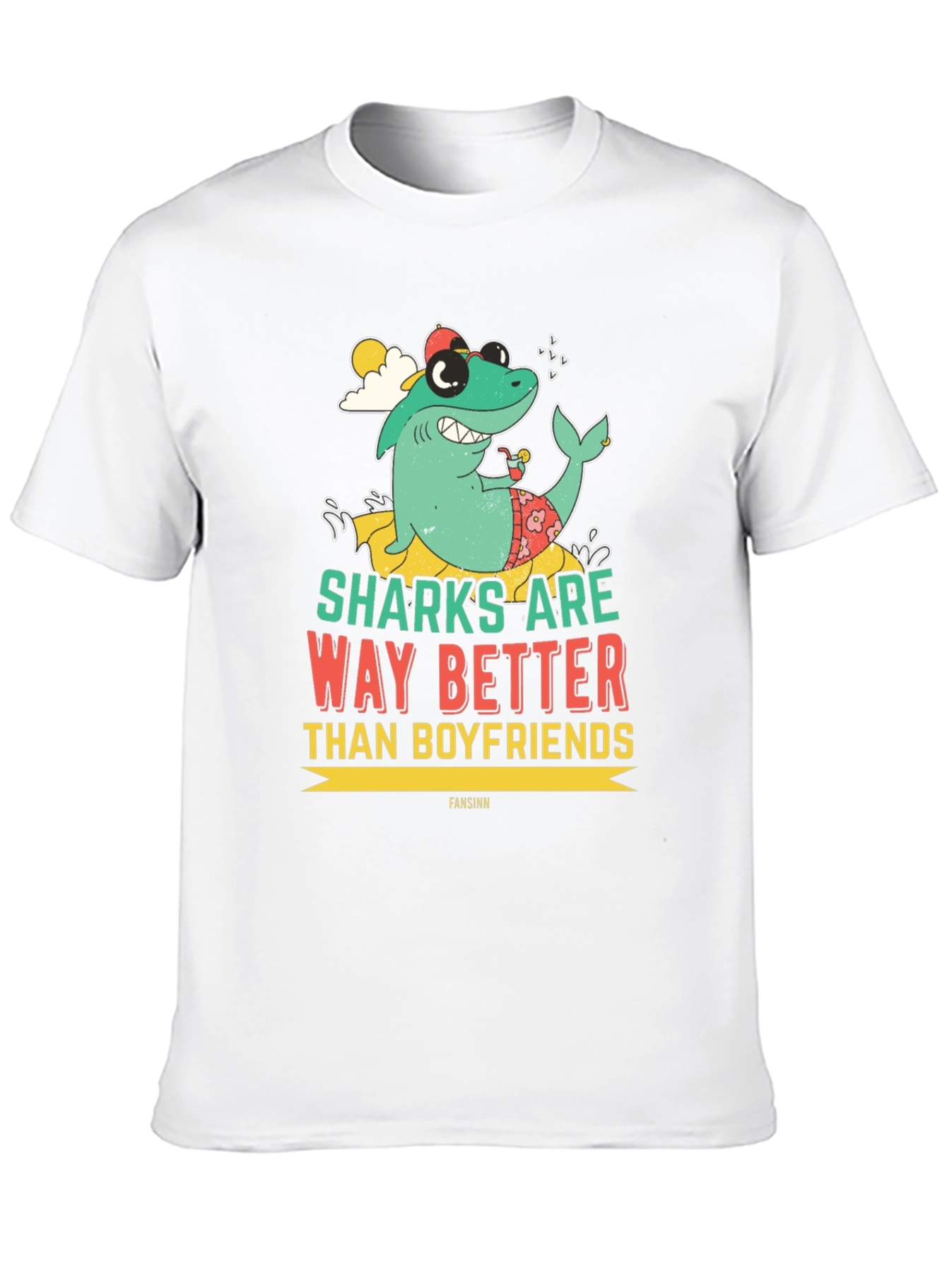 Black Funny Shark Graphic Novelty Men's T-Shirt view 10