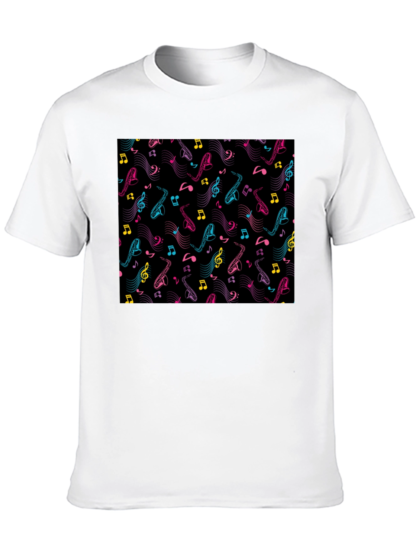 Black Musical Saxophone Pattern T-Shirt - Black view 10