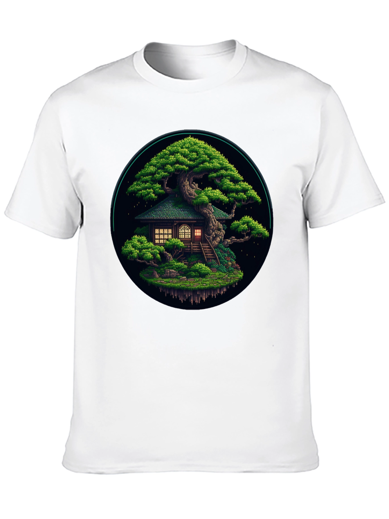 Black Pixel Art Bonsai Tree House Black T-Shirt view 10