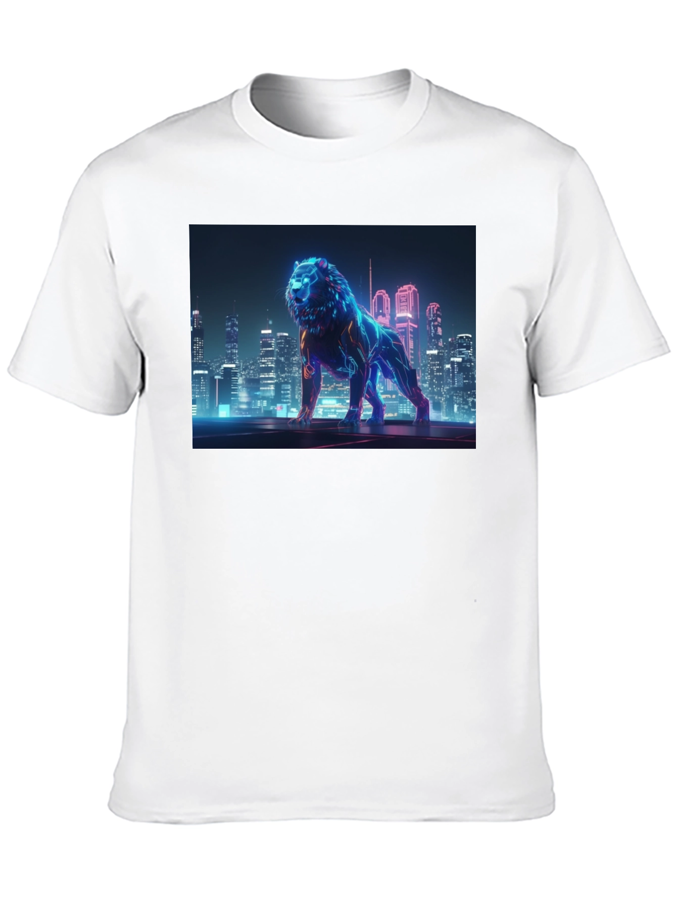 Black Neon Lion Cityscape Graphic Black Tee view 10