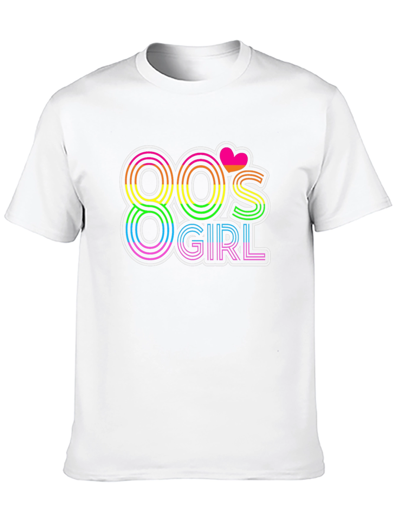Black 80's Girl Retro T-Shirt - Rainbow Neon Design view 10