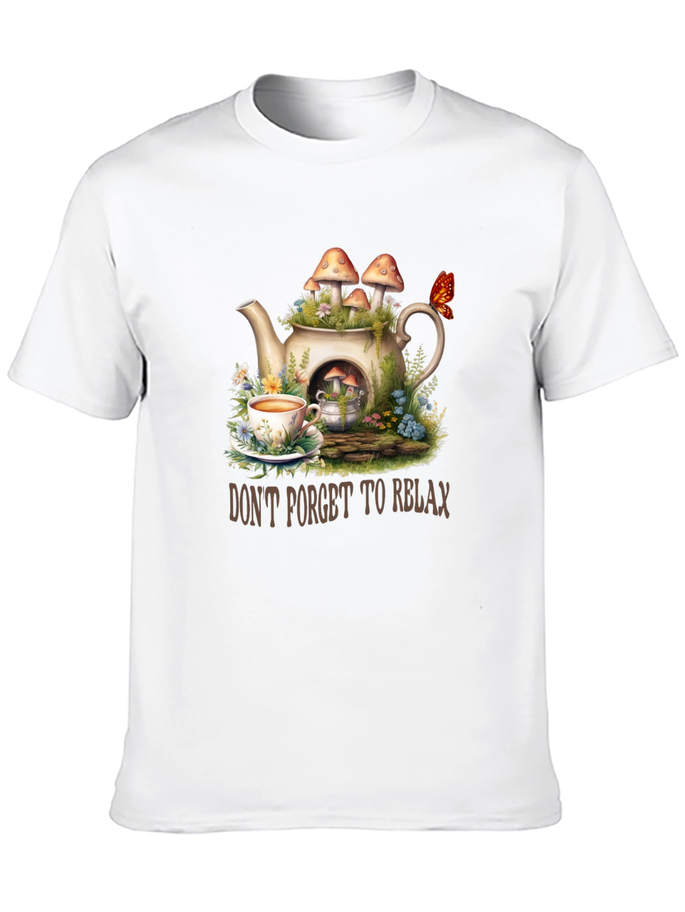 Black Relaxing Tea Party T-Shirt - Mushroom Teapot Design view 10