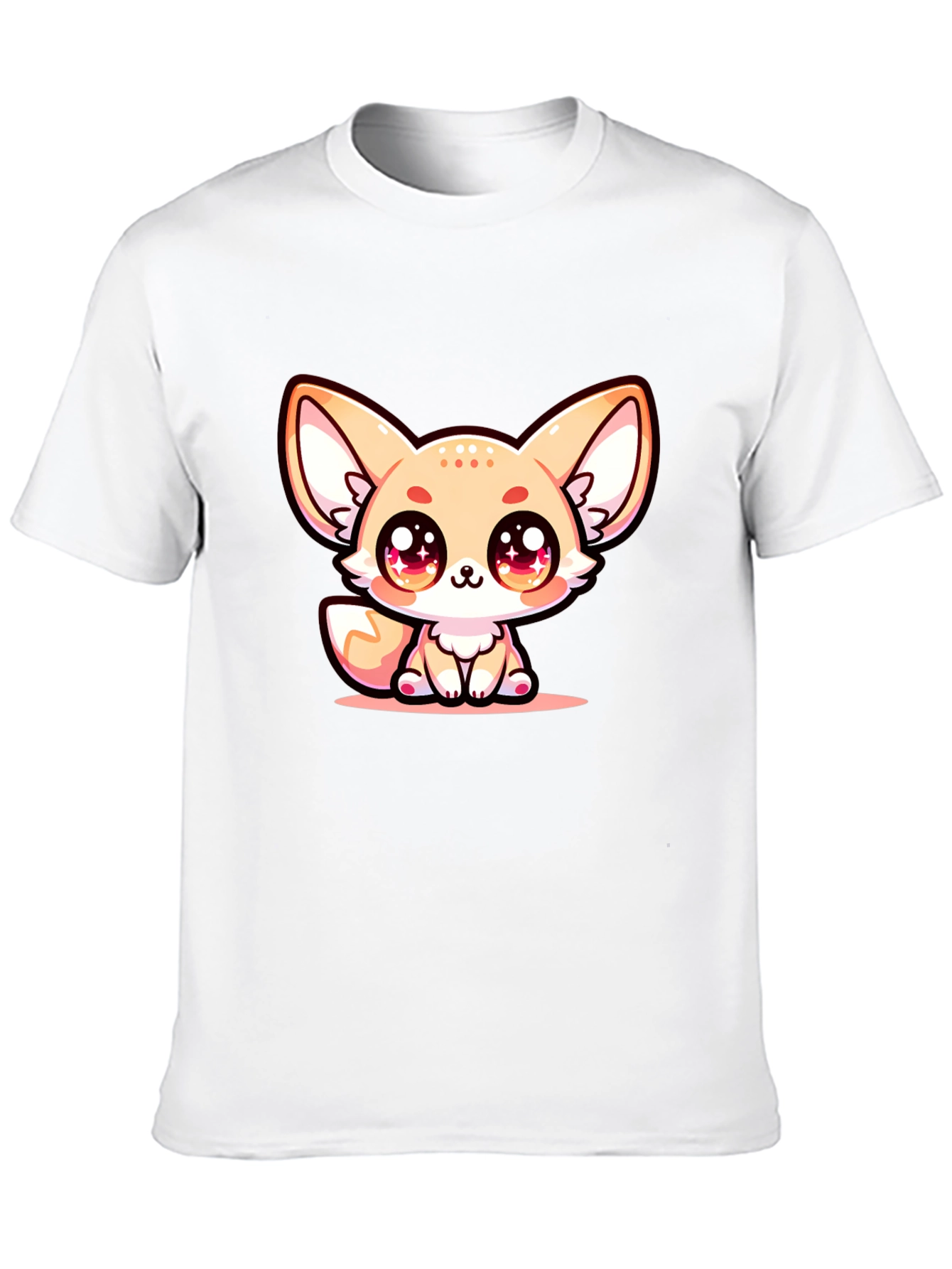Black Cute Fennec Fox Graphic Tee - Black Cotton Blend view 10