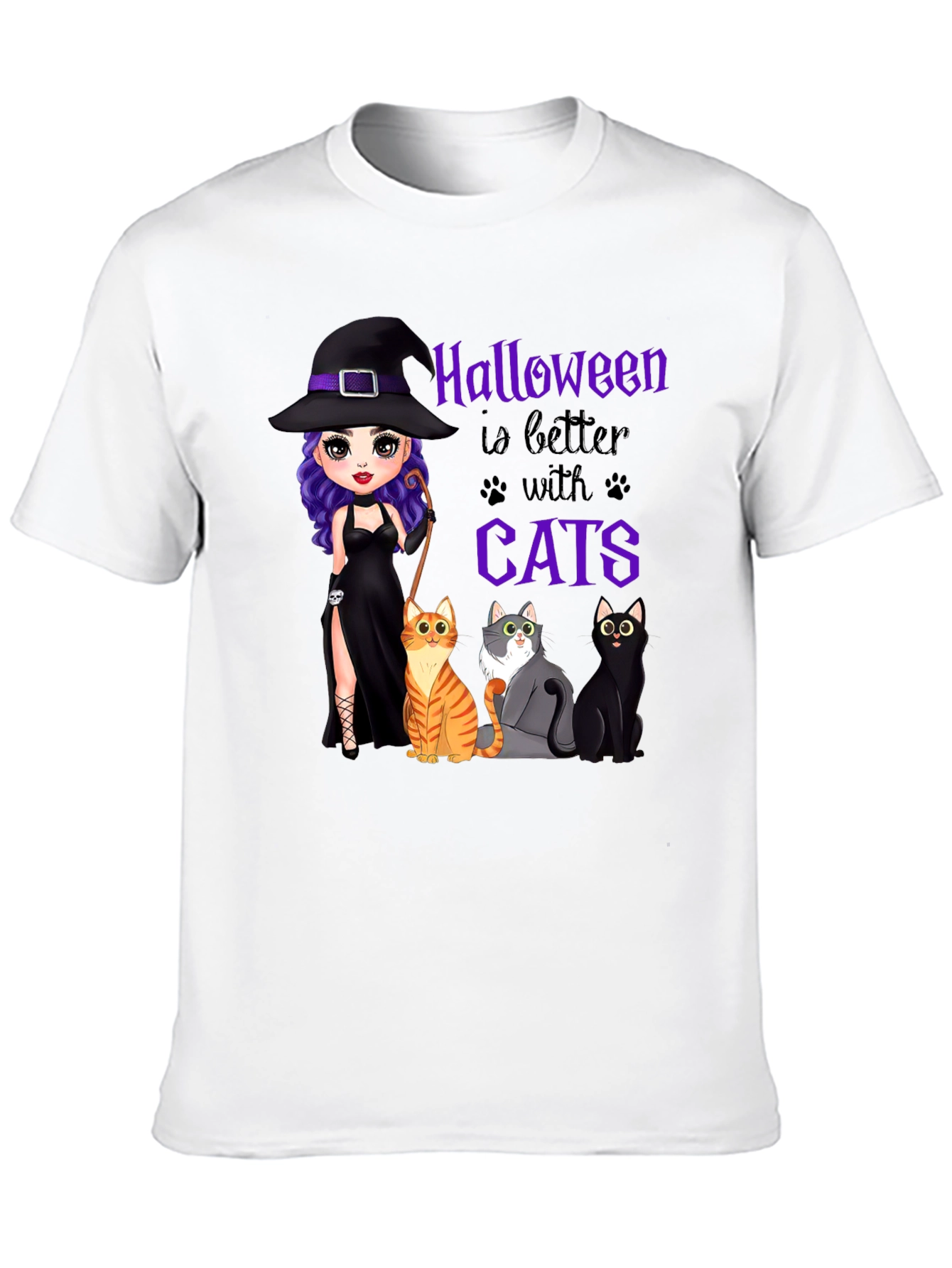 Black Halloween Witch and Cats T-Shirt view 10