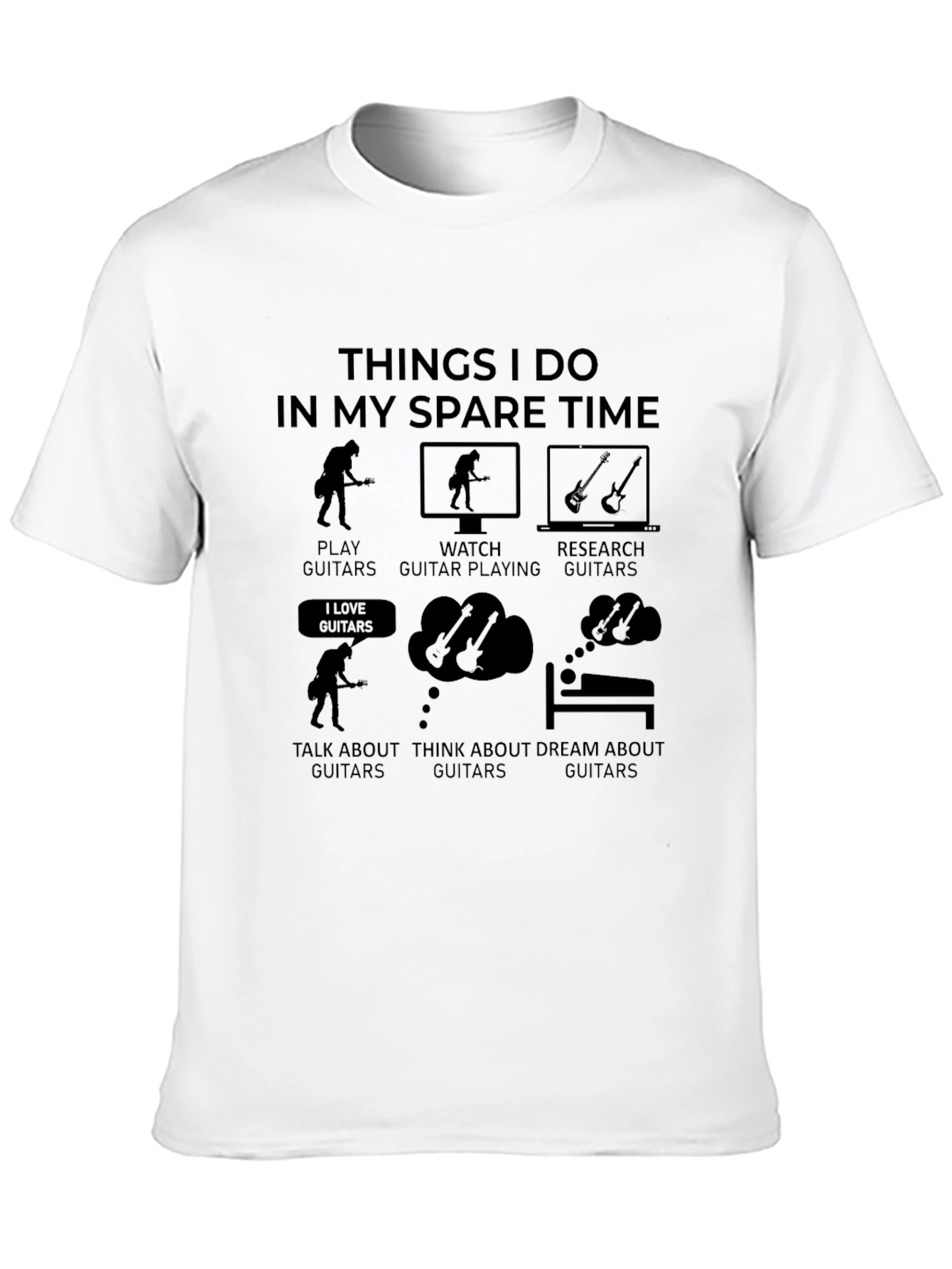 Black Guitar Lover T-Shirt: Spare Time Hobbies Tee view 10