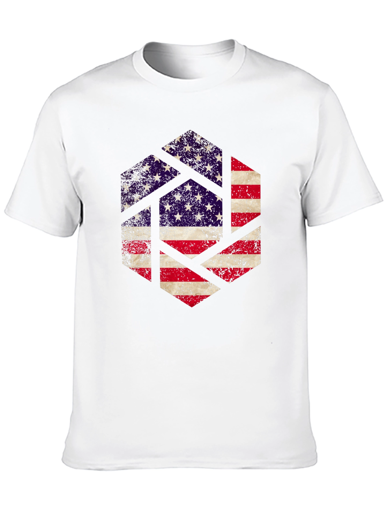 Black American Flag Hexagon Graphic Tee - Patriotic Design view 10