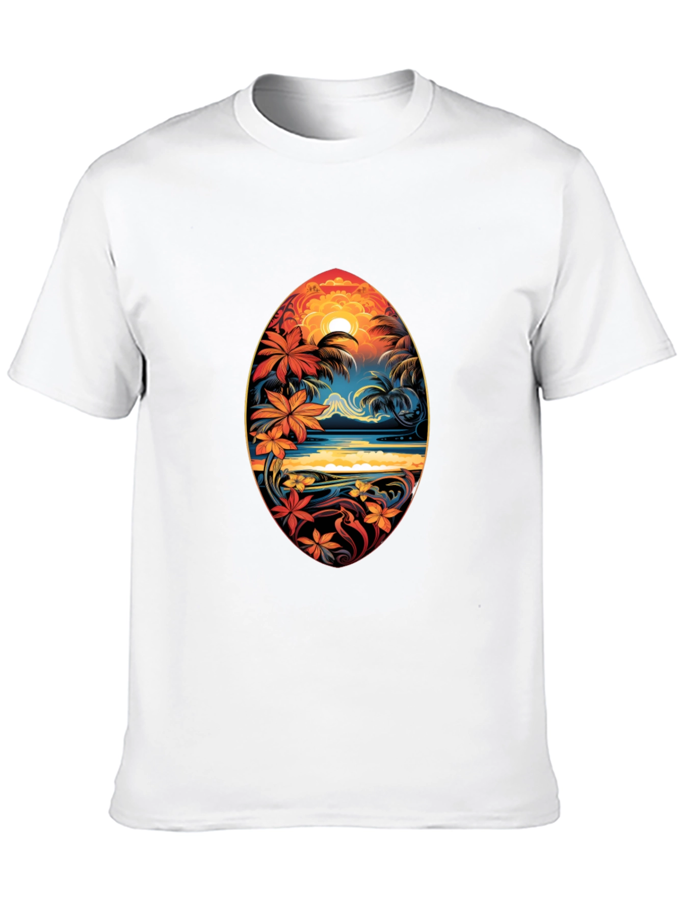 Black Tropical Island Surfboard Design Black T-Shirt view 10