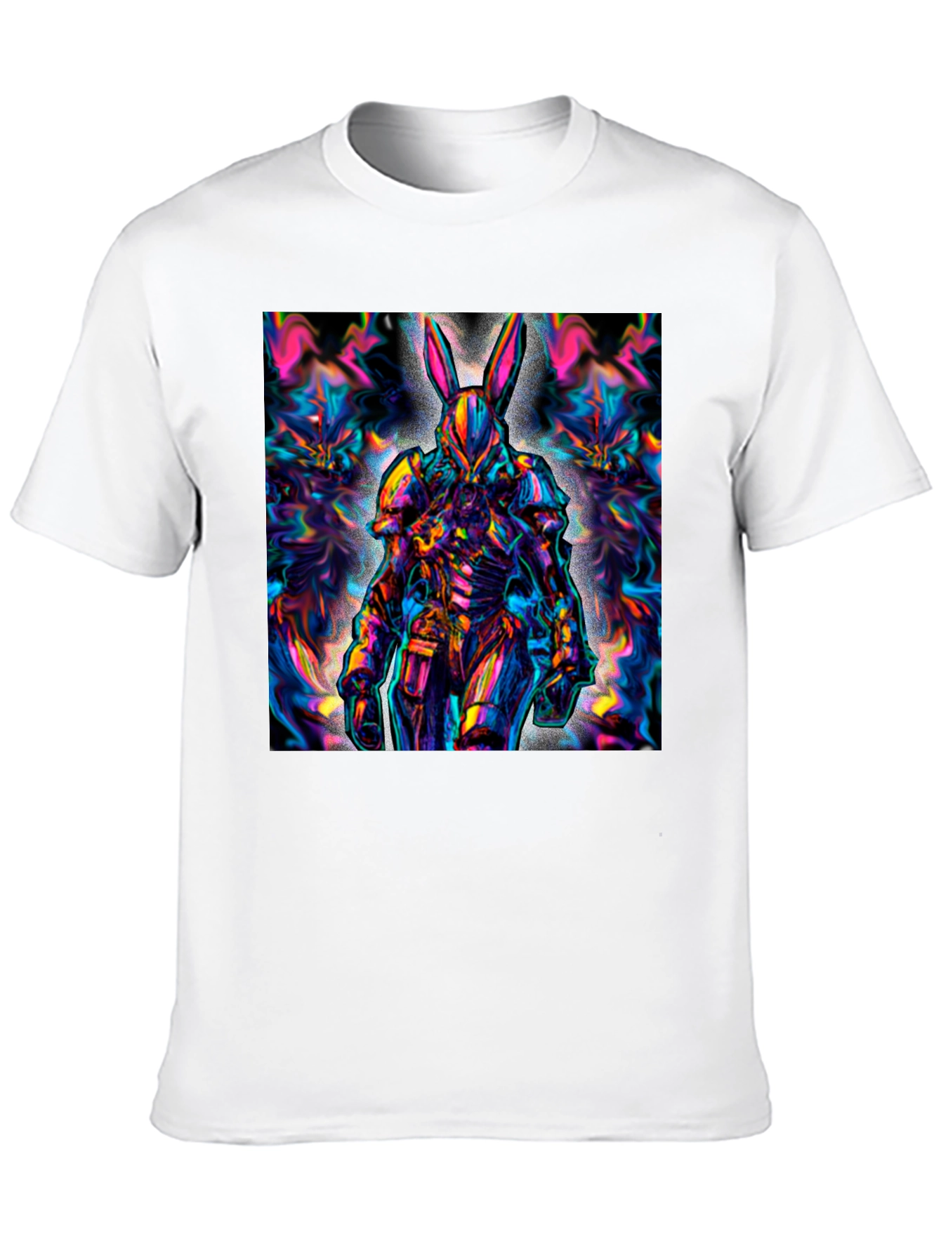 Black Psychedelic Rabbit Warrior Black T-Shirt view 10