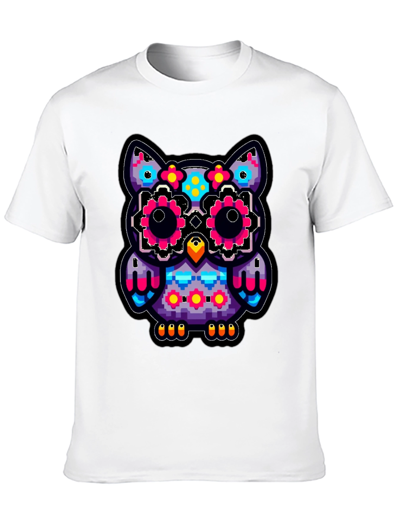 Black Pixel Owl T-Shirt - Colorful Graphic Tee view 10