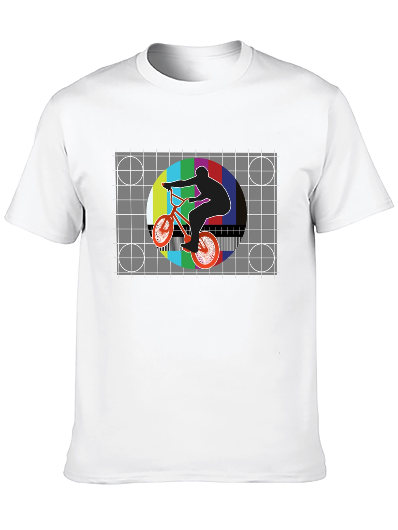 Black Retro BMX Rider Tee - Vintage Test Pattern Graphic view 10