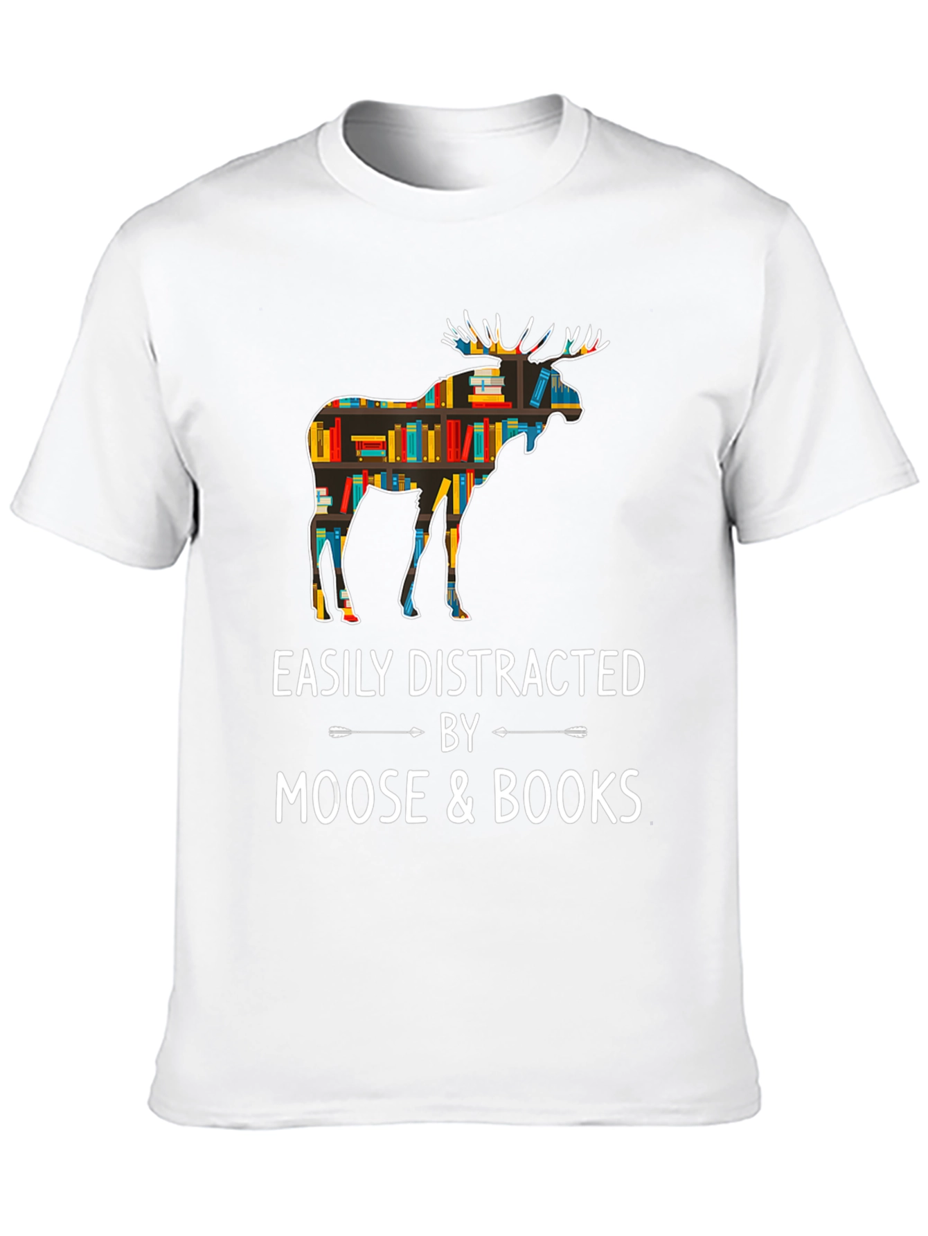 Black Easily Distracted by Moose and Books T-Shirt view 10