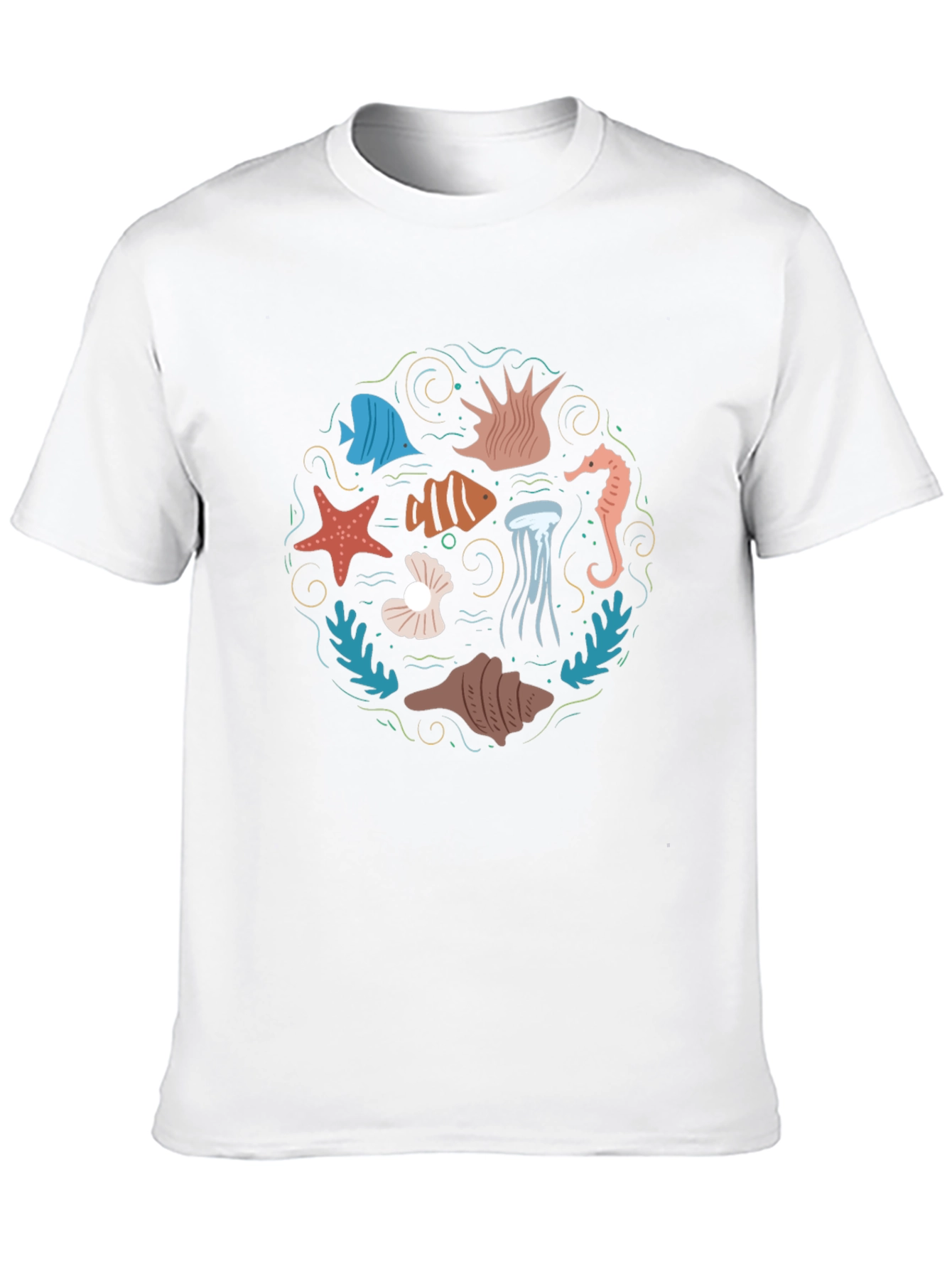 Ocean Life Graphic Tee - Black Cotton T-Shirt - 10