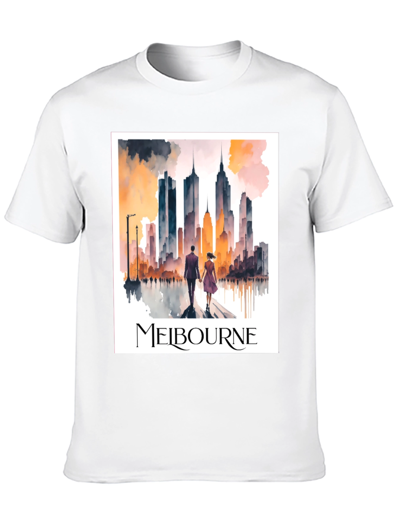 Melbourne Skyline Watercolor Graphic Tee - 10