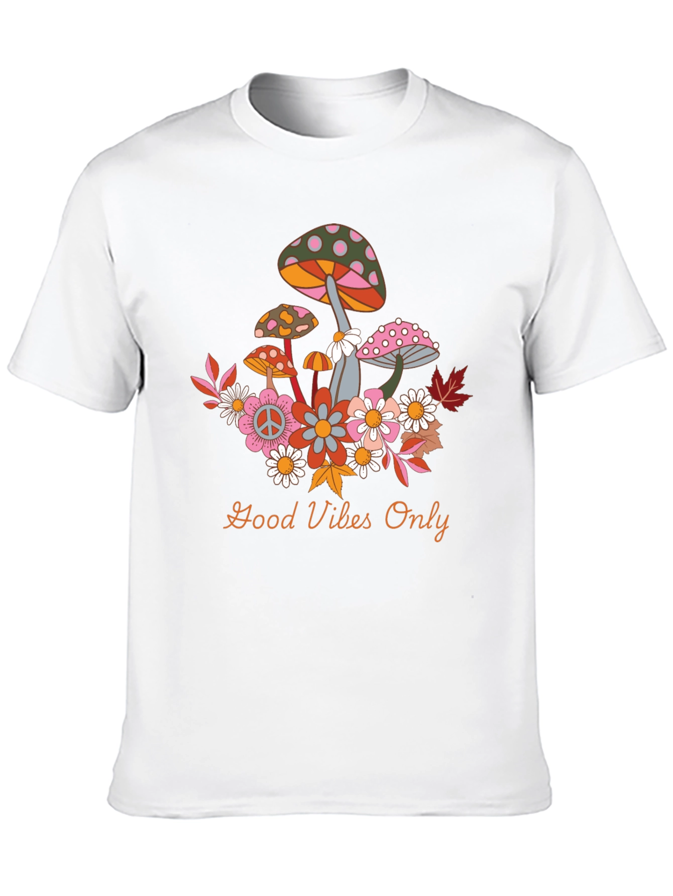 Black Groovy Mushroom & Flower Graphic Tee - Good Vibes Only! view 10