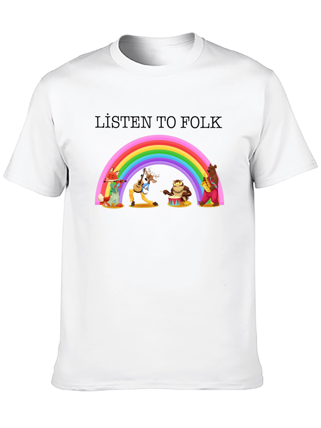 Black Listen to Folk Rainbow T-Shirt view 10
