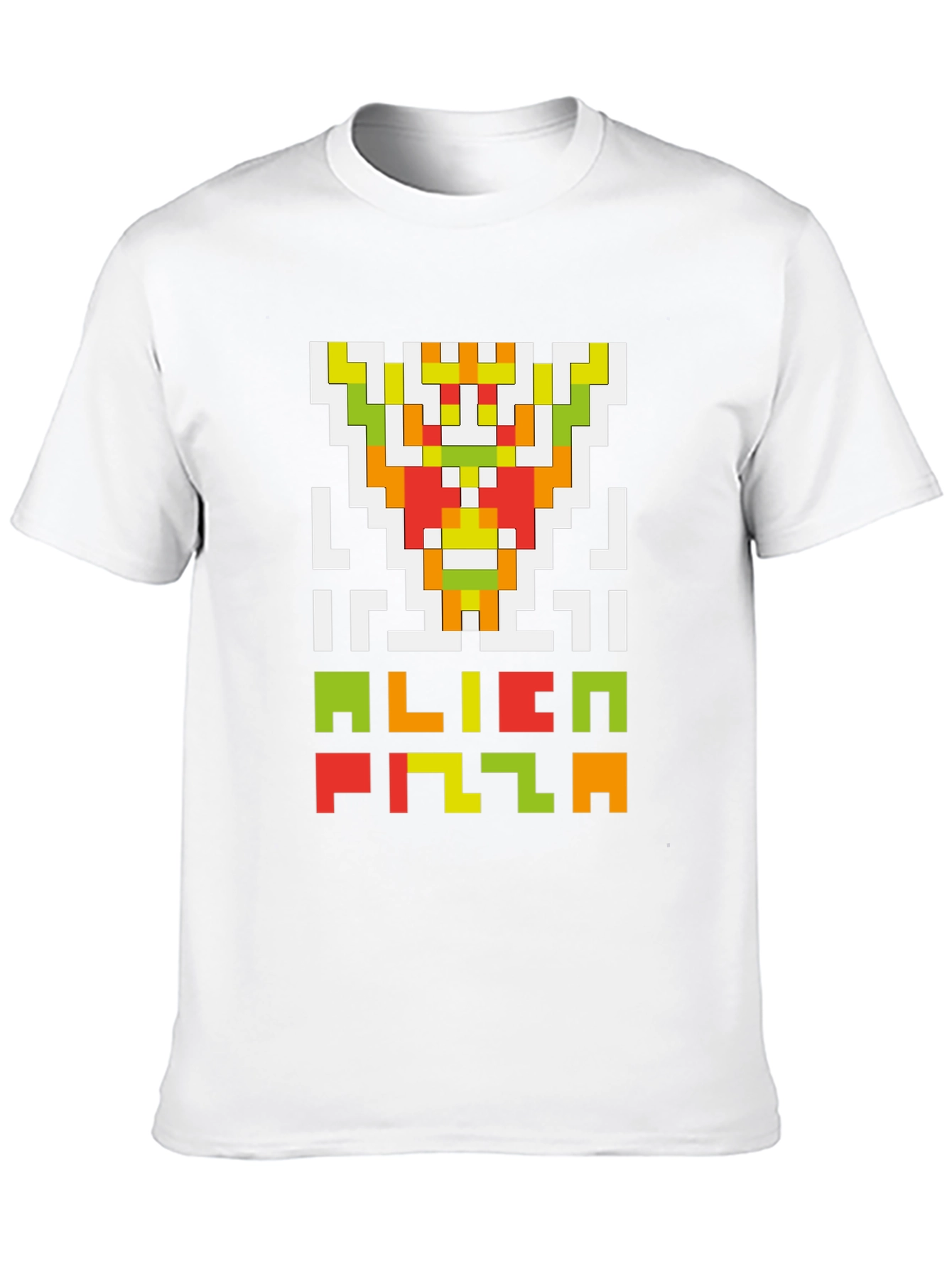 Black Alien Pizza Pixel Art Black T-Shirt view 10