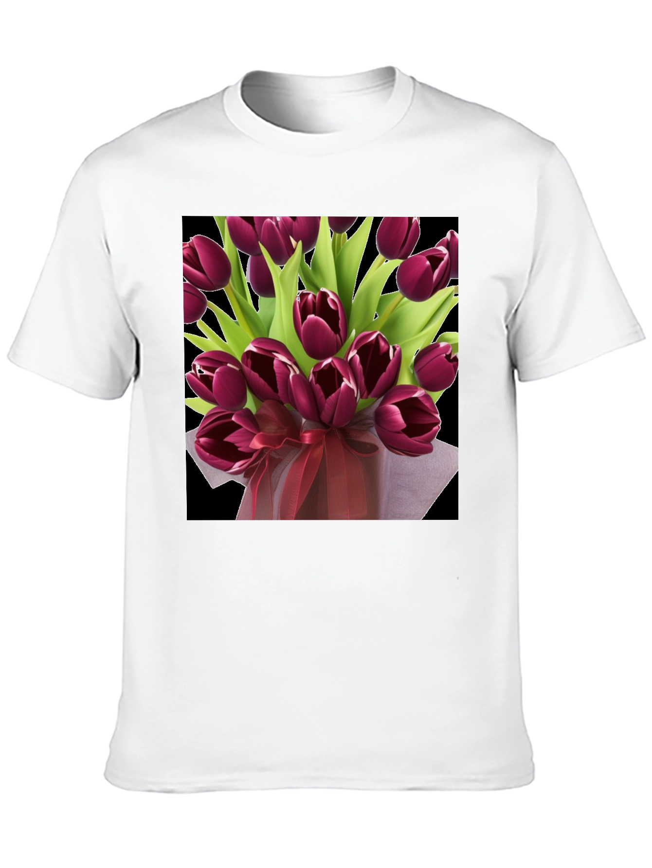 Black Tulip Bouquet Graphic Tee - Elegant Floral Design view 10